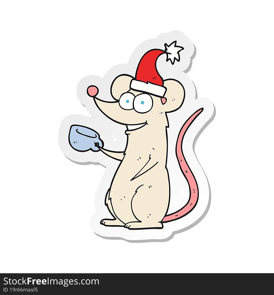 sticker of a cartoon mouse wearing christmas hat