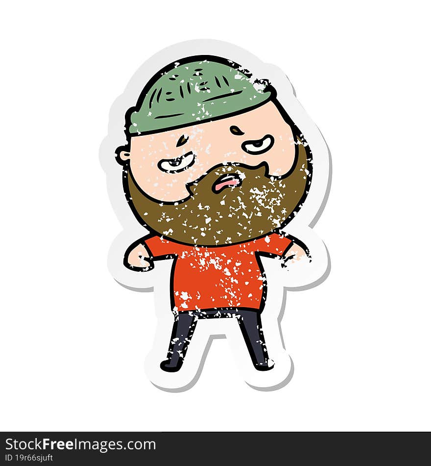 Distressed Sticker Of A Cartoon Worried Man With Beard