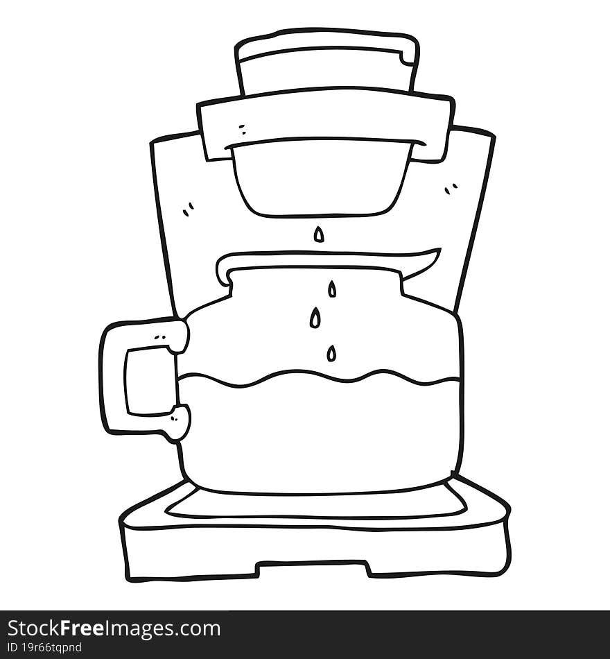 freehand drawn black and white cartoon coffee maker