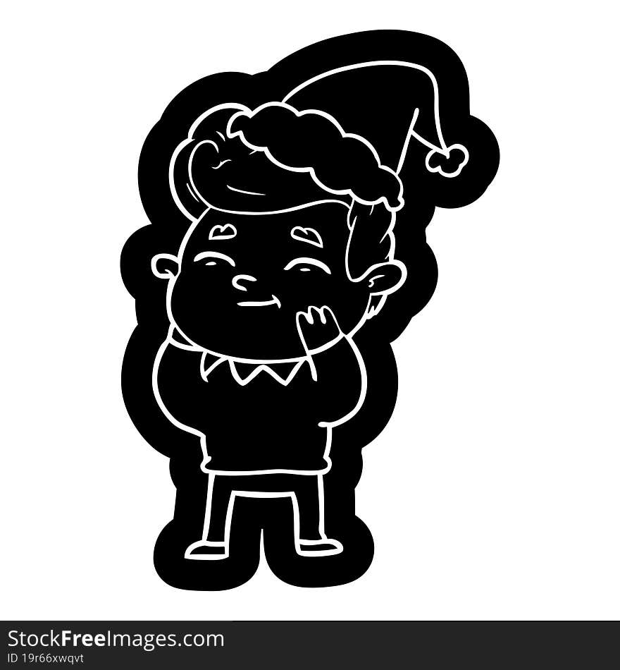 happy quirky cartoon icon of a man wearing santa hat