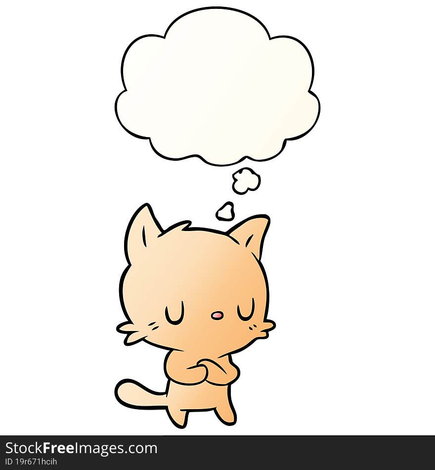 cartoon cat and thought bubble in smooth gradient style