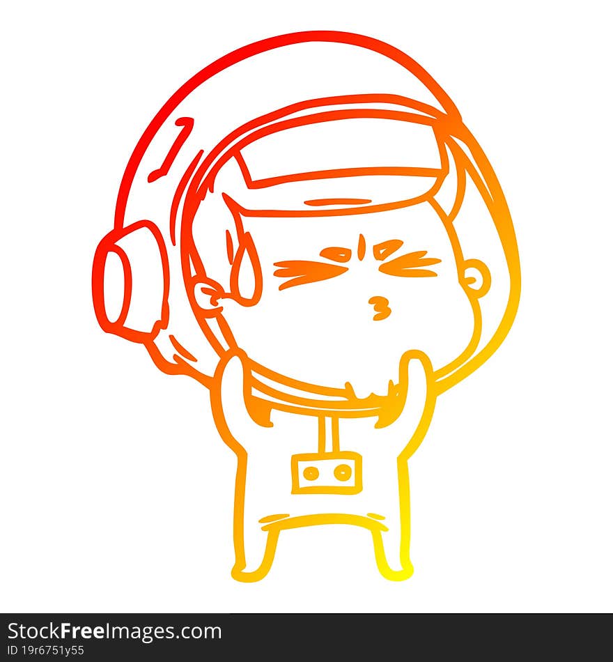 Warm Gradient Line Drawing Cartoon Stressed Astronaut