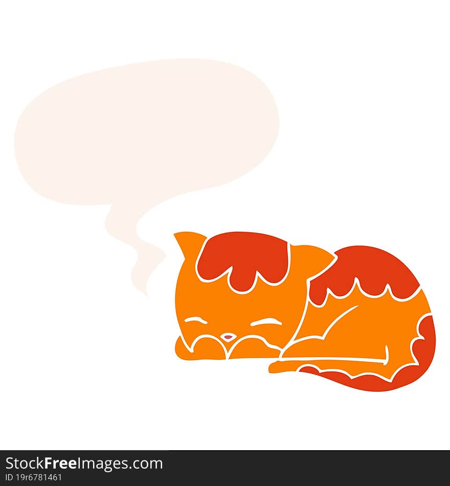 cartoon cat sleeping with speech bubble in retro style