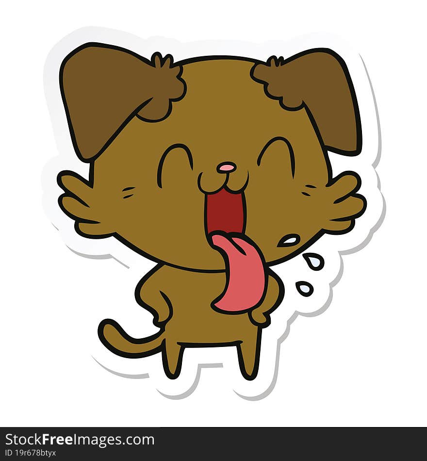 sticker of a cartoon panting dog