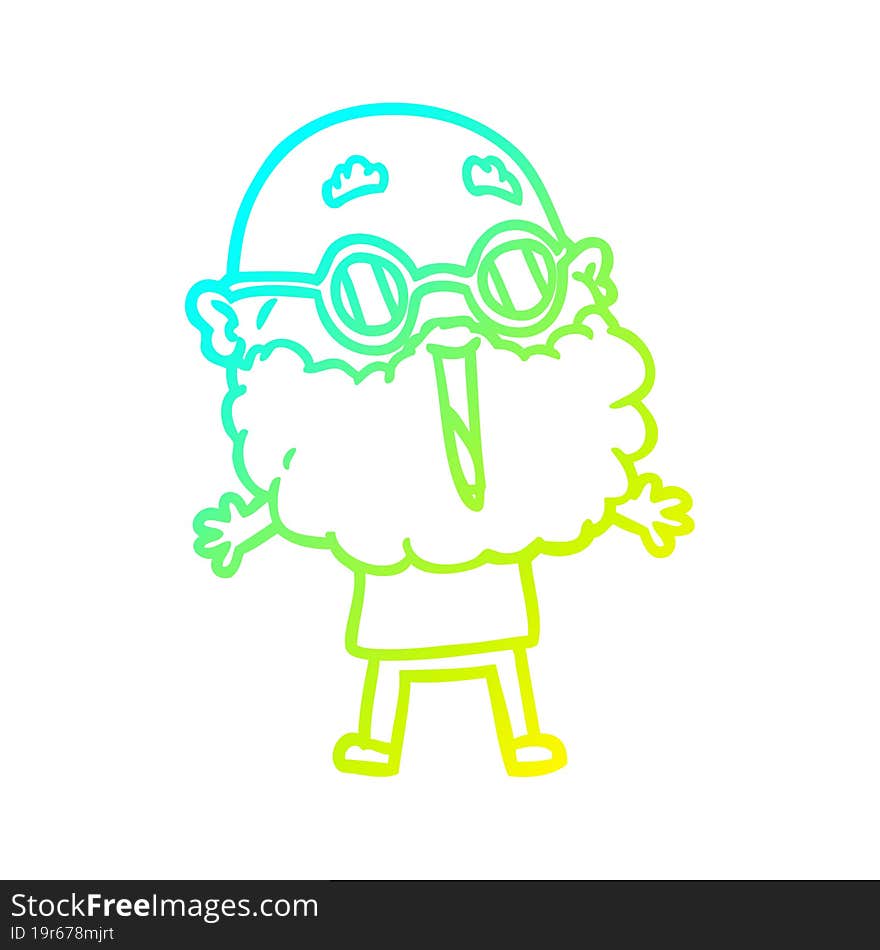 cold gradient line drawing of a cartoon joyful man with beard