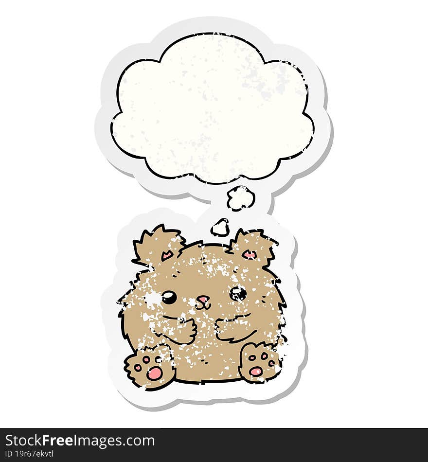 cute cartoon bear and thought bubble as a distressed worn sticker