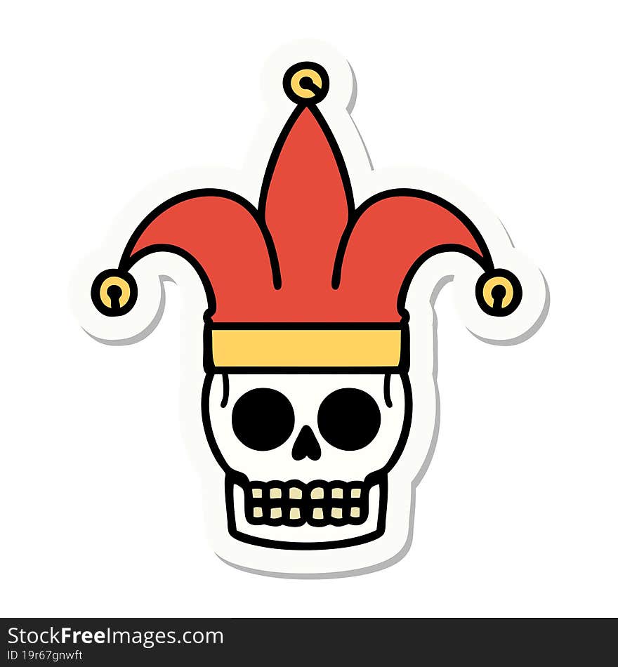 Tattoo Style Sticker Of A Skull Jester