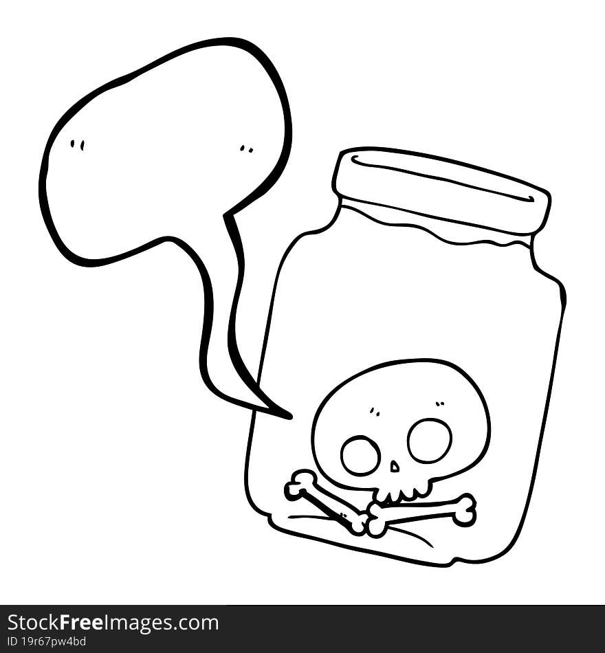 speech bubble cartoon jar with skull