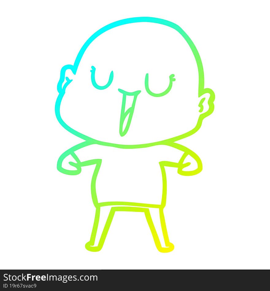 cold gradient line drawing happy cartoon bald man