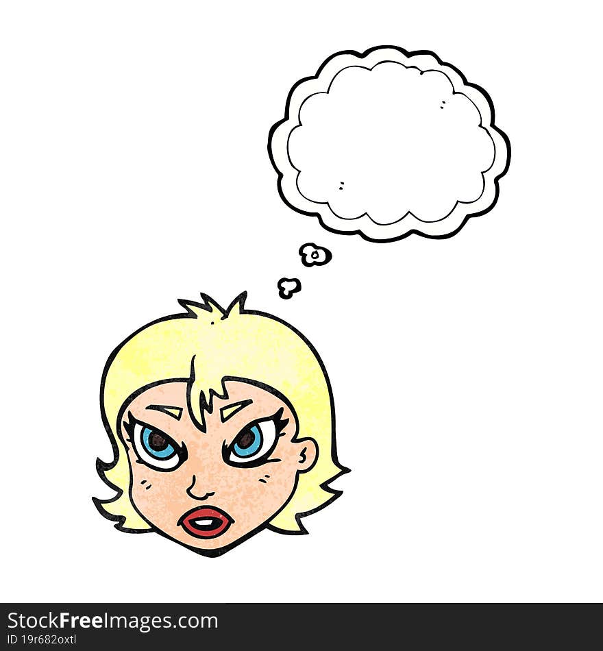 freehand drawn thought bubble textured cartoon angry female face