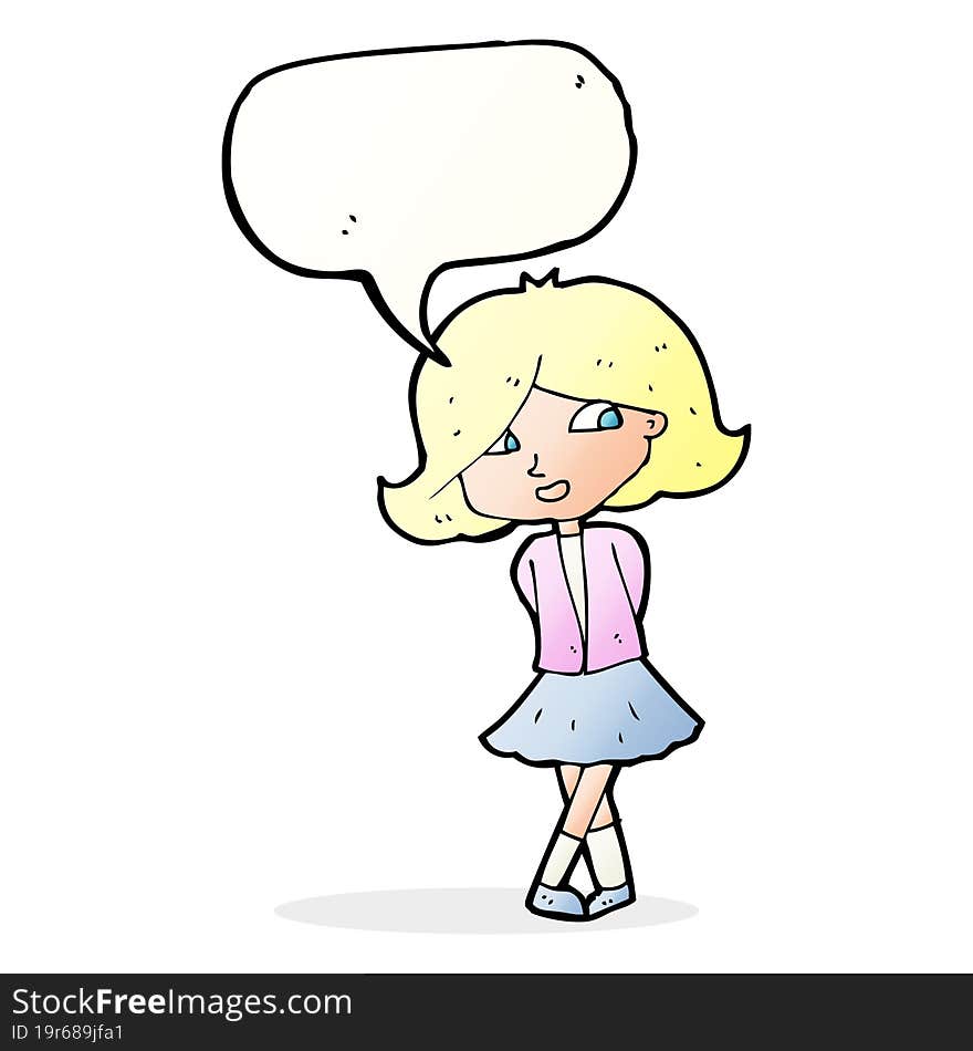 Cartoon Happy Girl With Speech Bubble