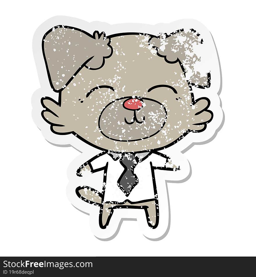 distressed sticker of a cartoon dog manager