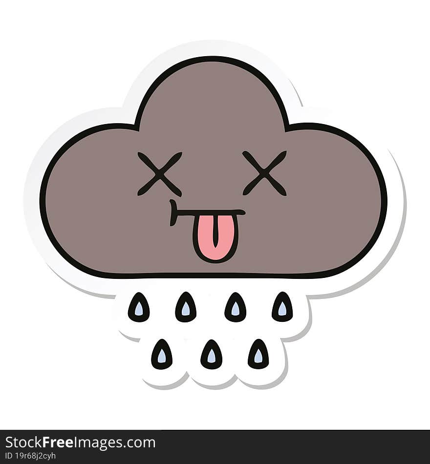 sticker of a cute cartoon storm rain cloud