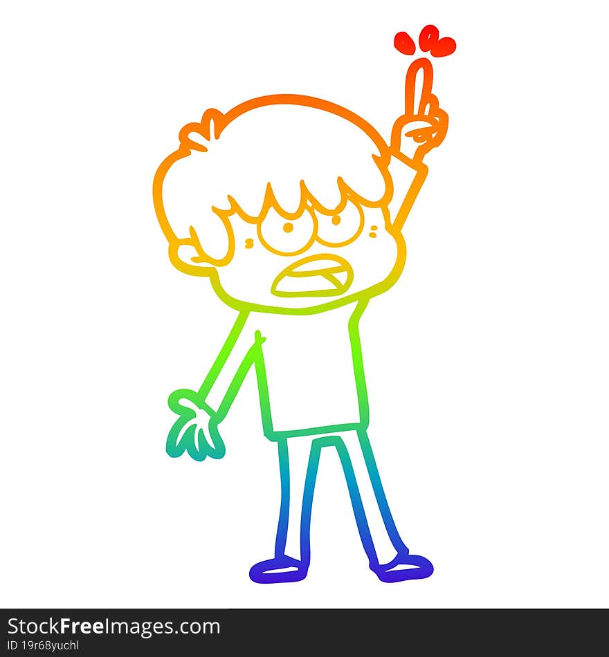 Rainbow Gradient Line Drawing Worried Cartoon Boy