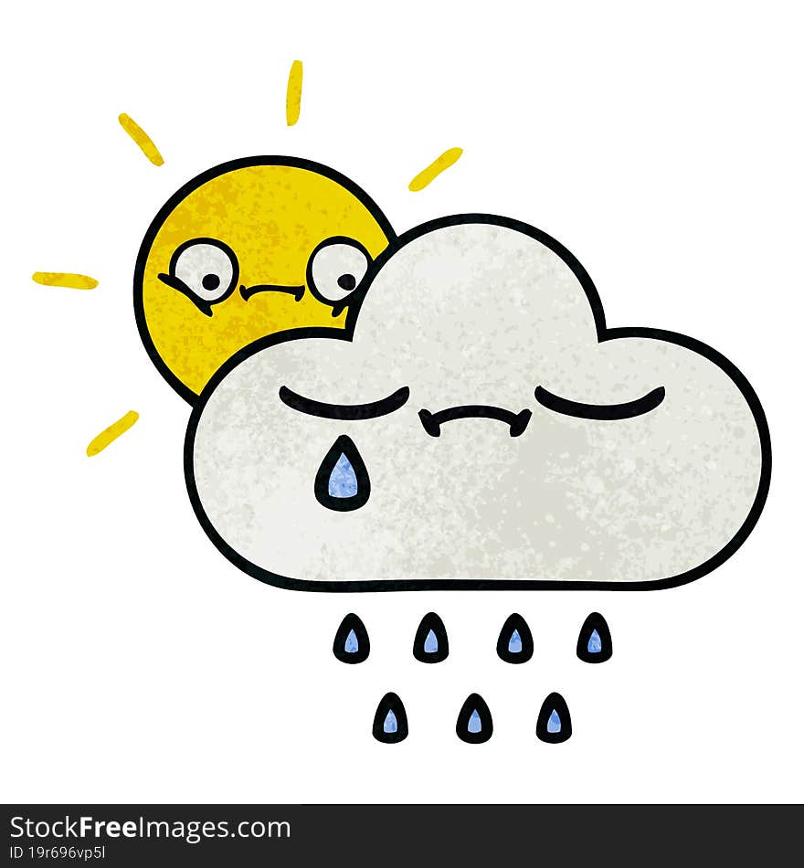 retro grunge texture cartoon sunshine and rain cloud