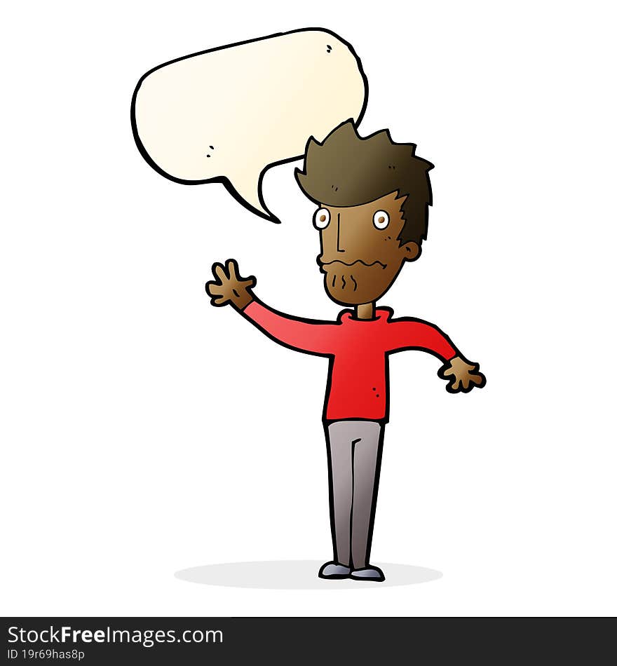 Cartoon Worried Man Reaching Out With Speech Bubble