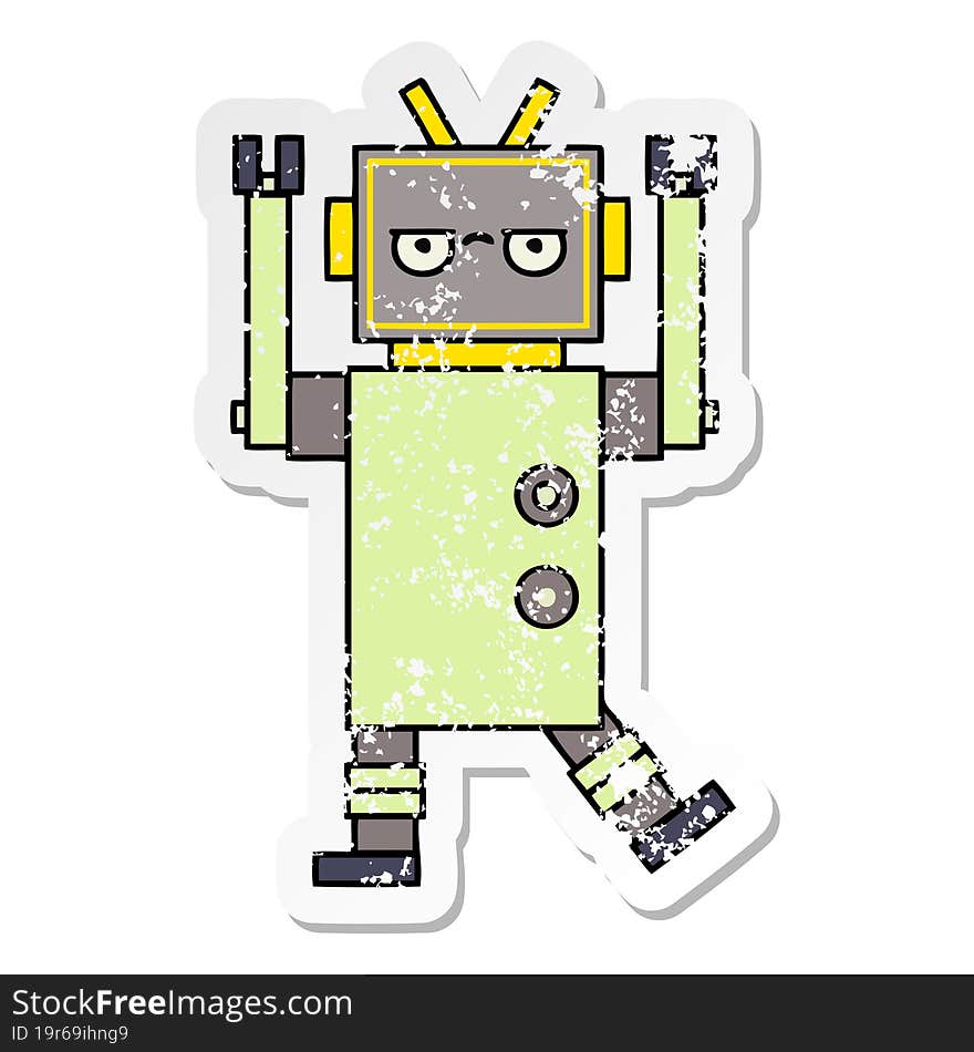 Distressed Sticker Of A Cute Cartoon Robot