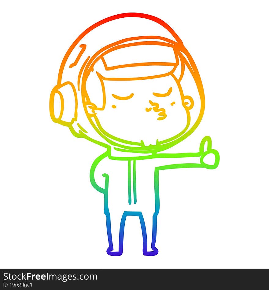 Rainbow Gradient Line Drawing Cartoon Confident Astronaut Giving Thumbs Up Sign