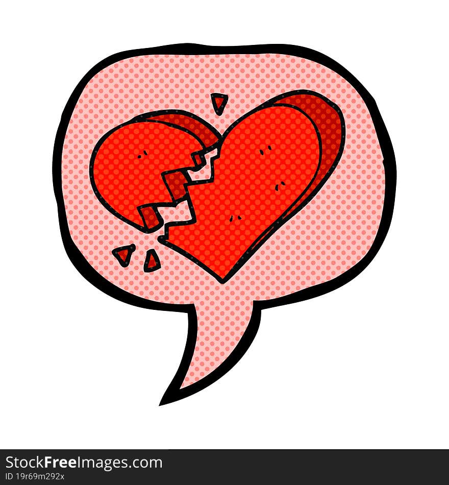 freehand drawn comic book speech bubble cartoon broken heart