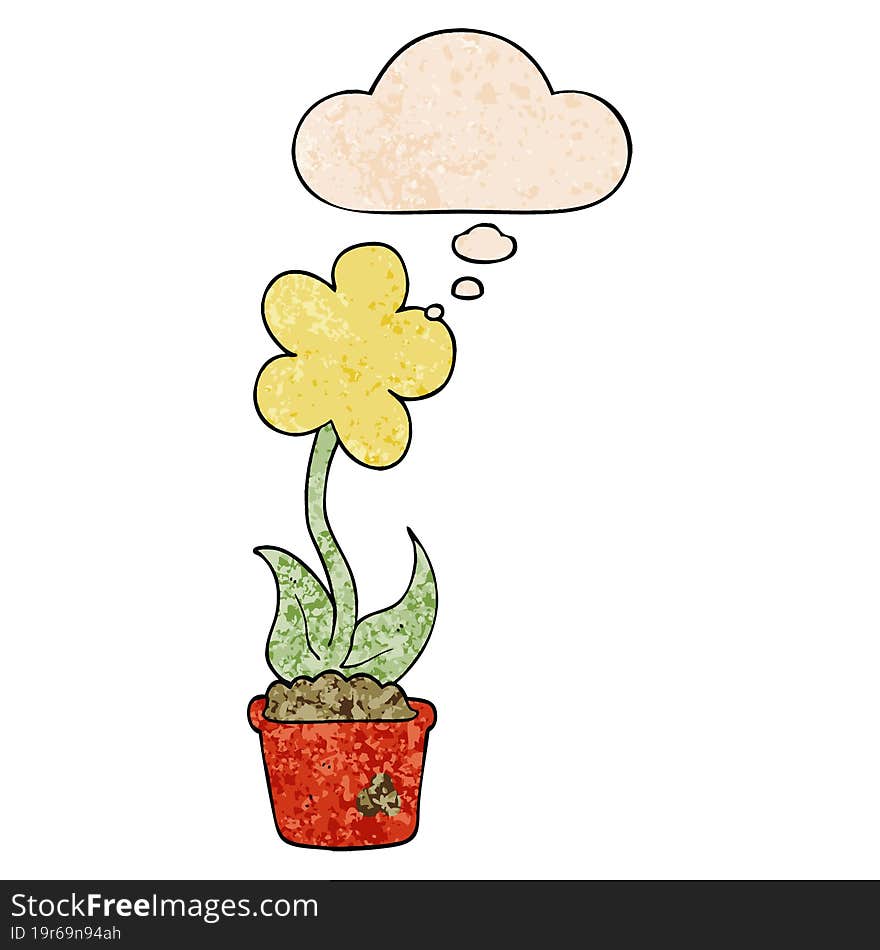 Cute Cartoon Flower And Thought Bubble In Grunge Texture Pattern Style