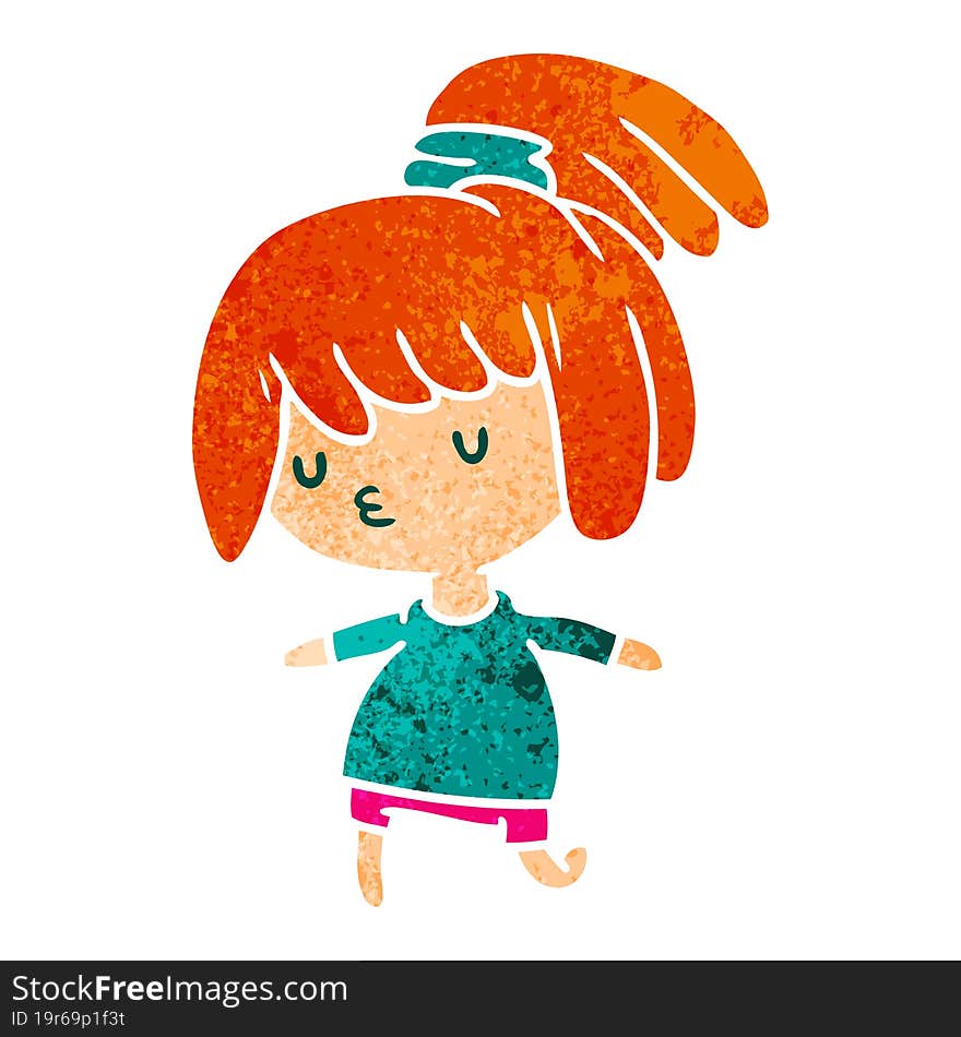 retro cartoon illustration of a cute kawaii girl. retro cartoon illustration of a cute kawaii girl