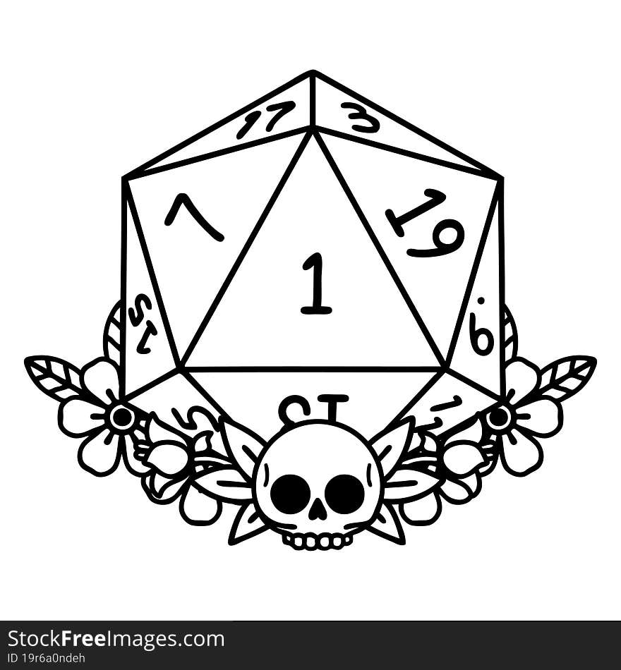 Natural One Dice Roll With Floral Elements Illustration