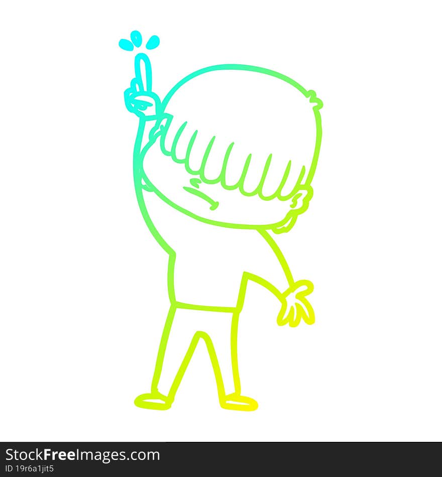 cold gradient line drawing cartoon boy with untidy hair