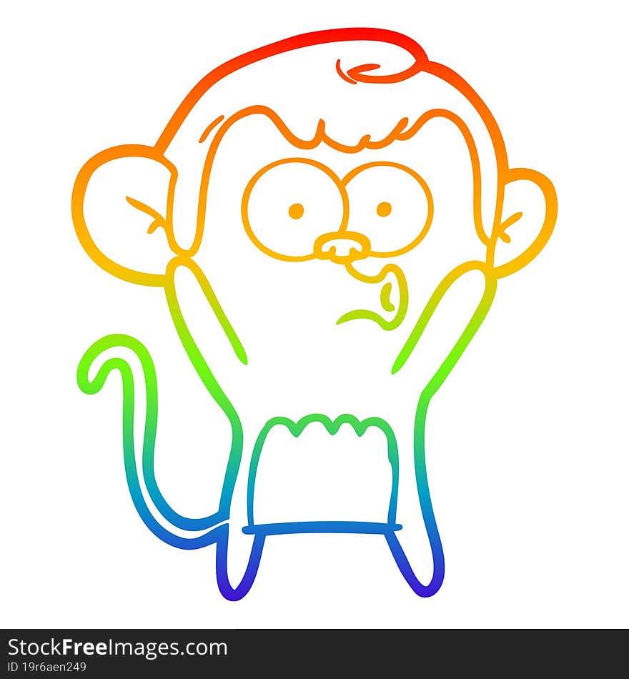 rainbow gradient line drawing cartoon surprised monkey