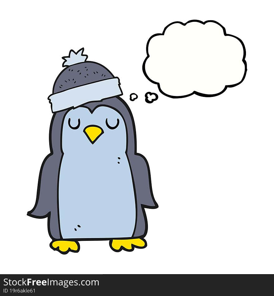 freehand drawn thought bubble cartoon penguin