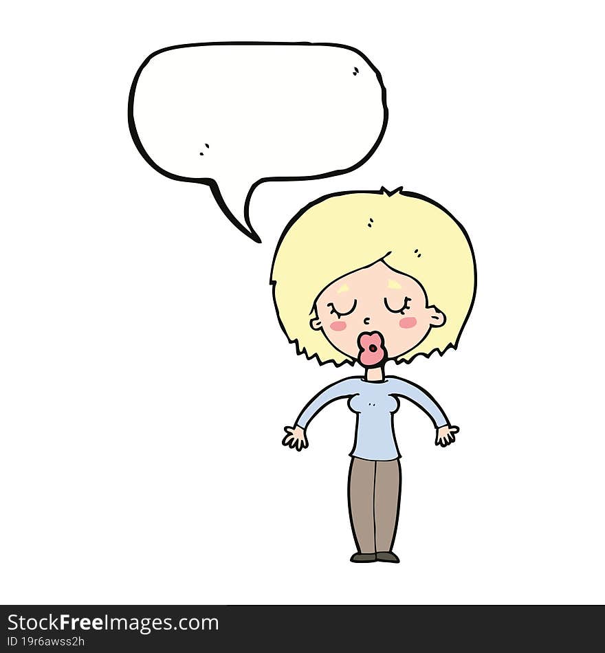 Cartoon Woman With Closed Eyes With Speech Bubble