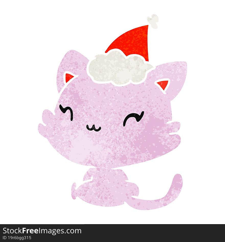 hand drawn christmas retro cartoon of kawaii cat