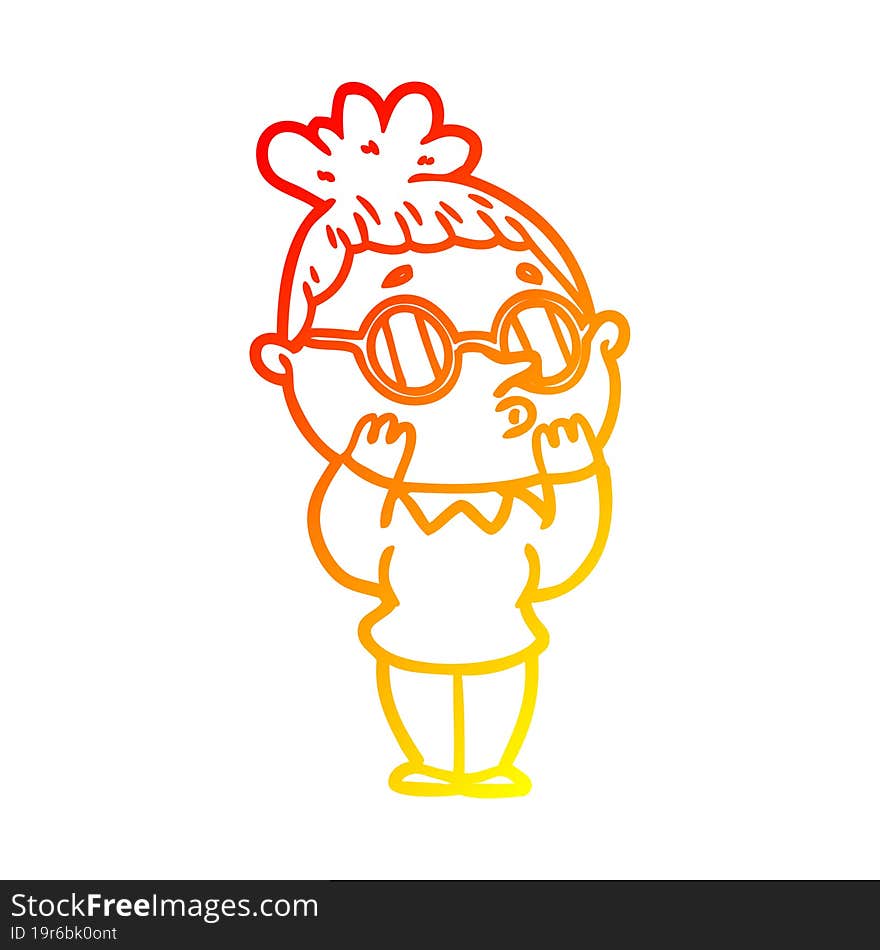 warm gradient line drawing cartoon woman wearing glasses