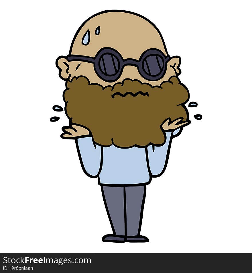 cartoon worried man with beard and sunglasses. cartoon worried man with beard and sunglasses