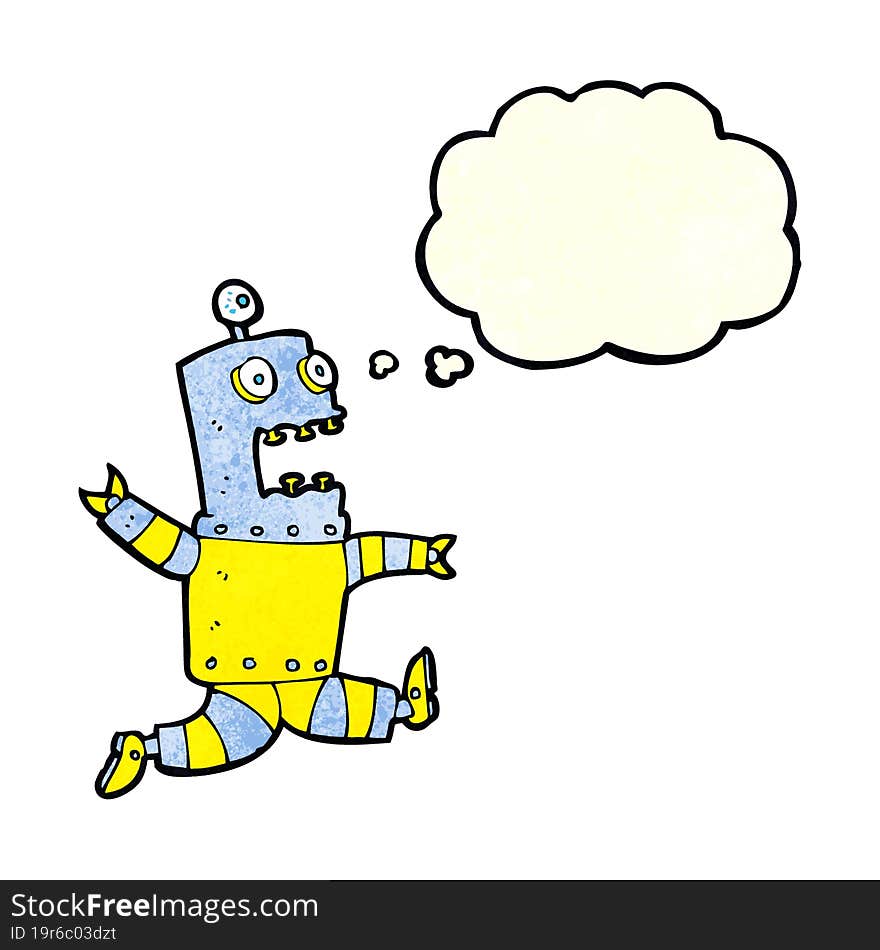 cartoon terrified robot with thought bubble