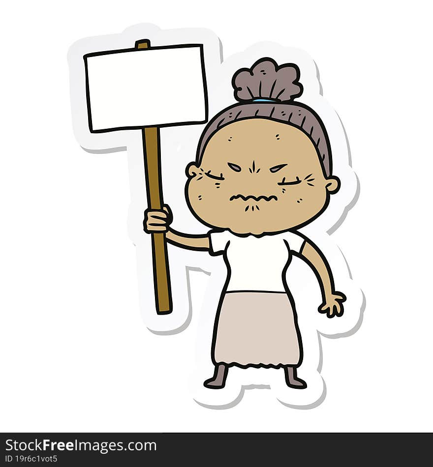 sticker of a cartoon annoyed old lady