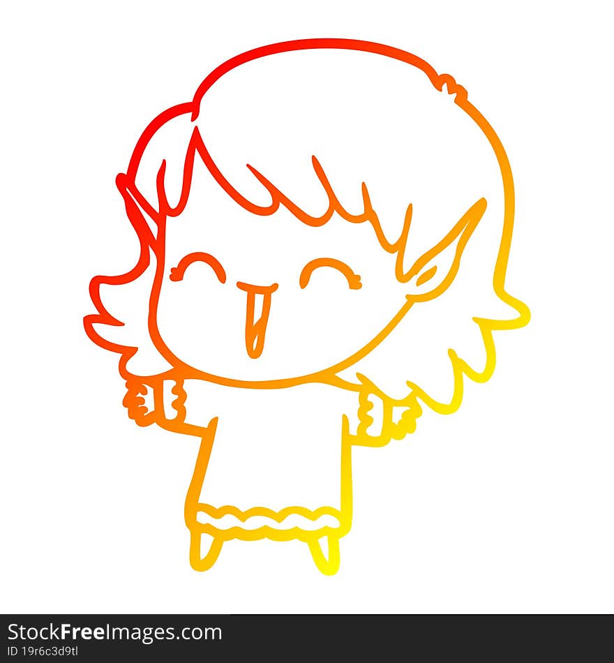 warm gradient line drawing of a cartoon elf girl