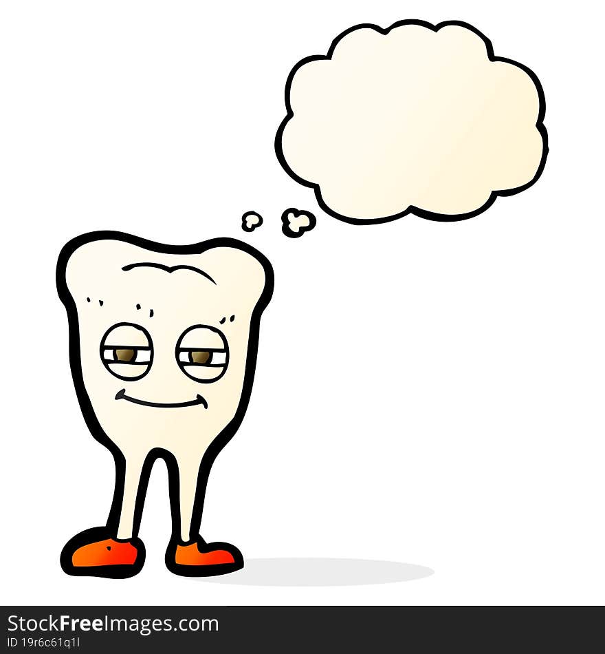 cartoon smiling tooth with thought bubble