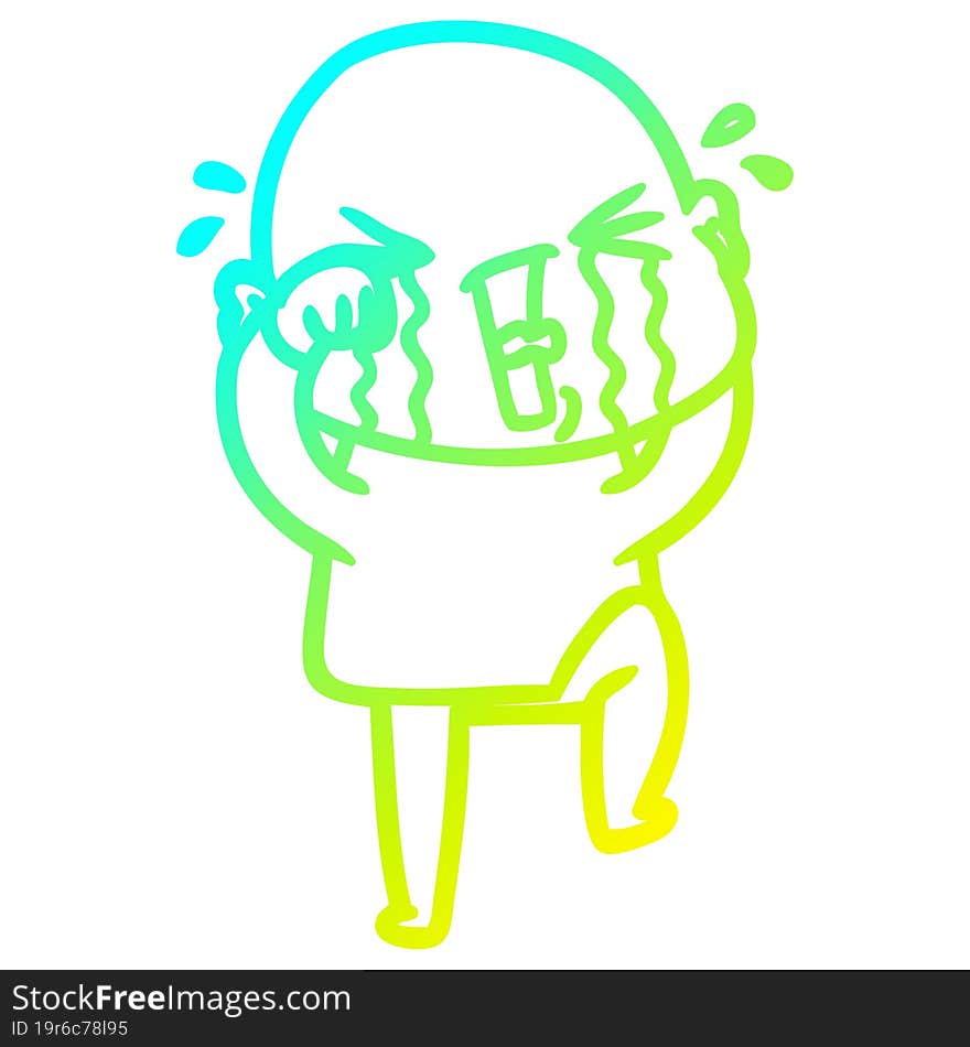 cold gradient line drawing cartoon crying bald man