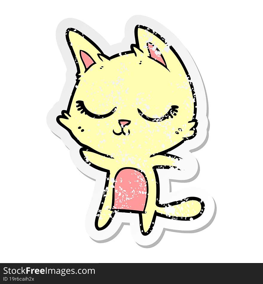 distressed sticker of a calm cartoon cat