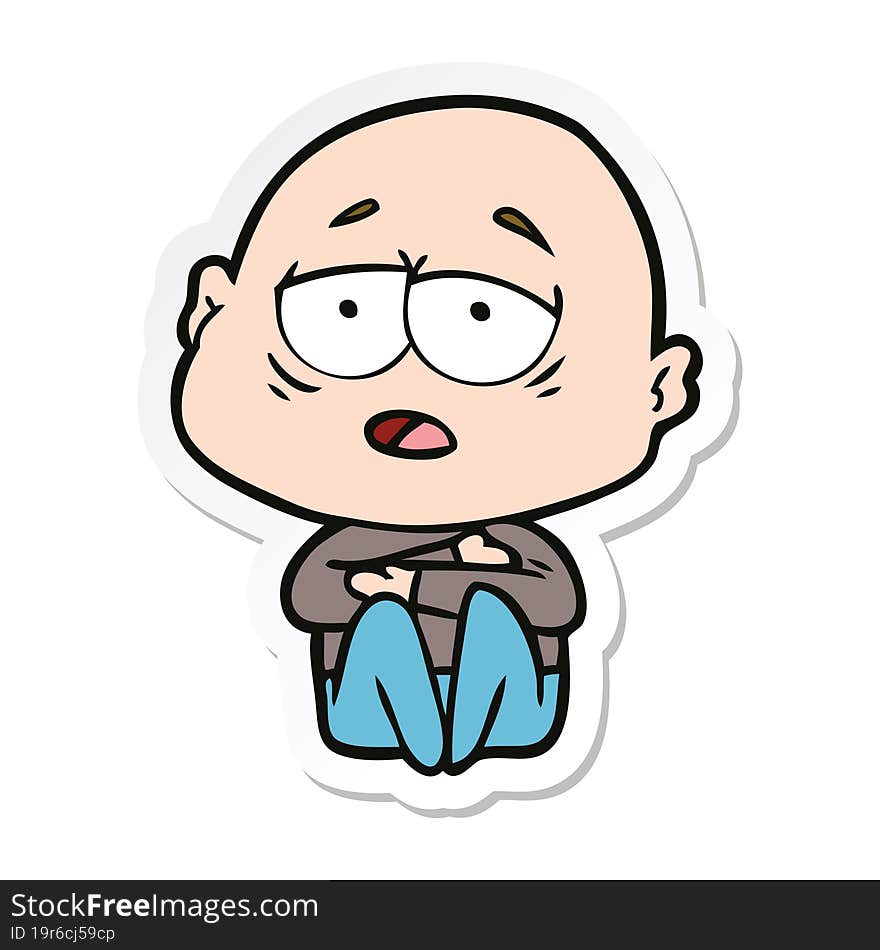 sticker of a cartoon tired bald man