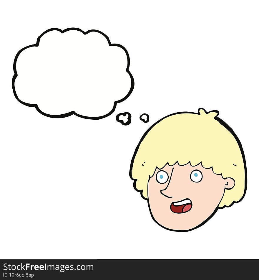 cartoon happy male face with thought bubble