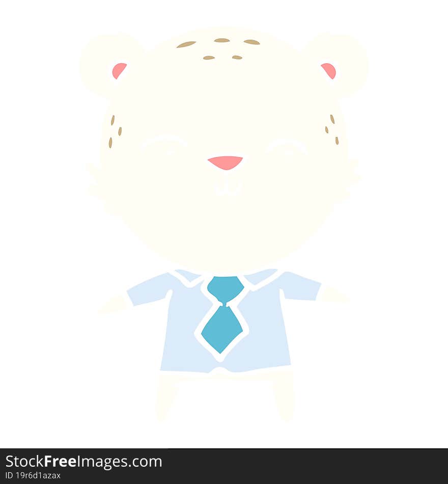 happy flat color style cartoon polar bear office worker