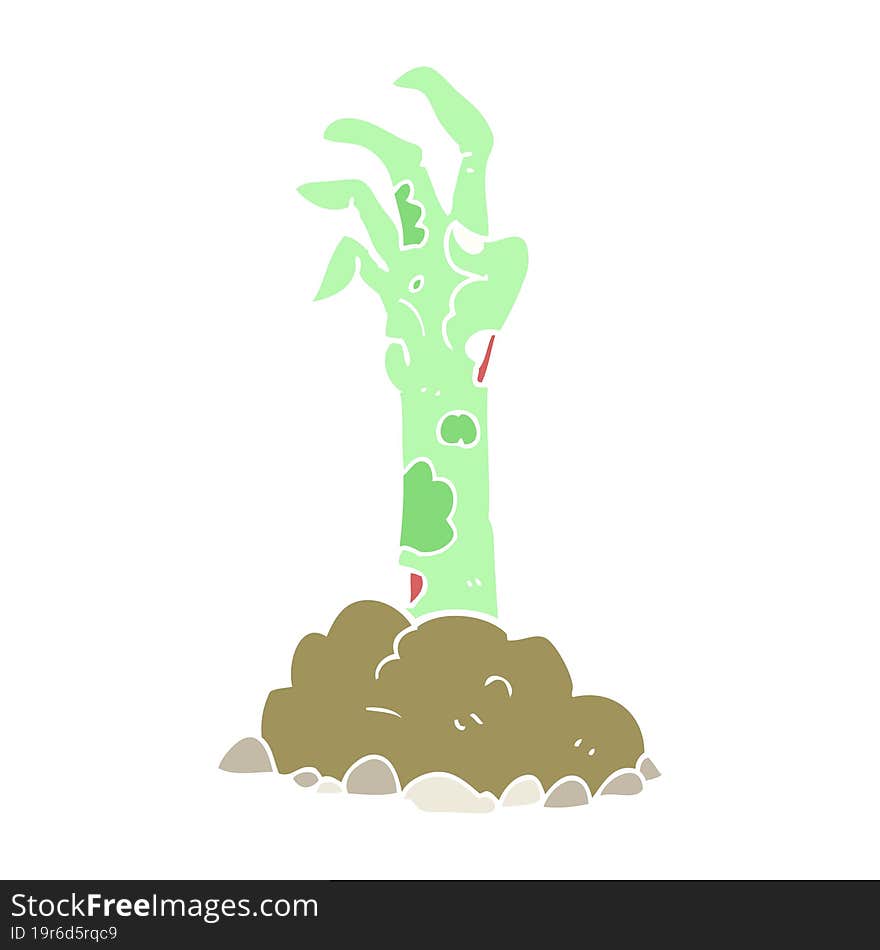 flat color illustration of a cartoon zombie hand rising from ground