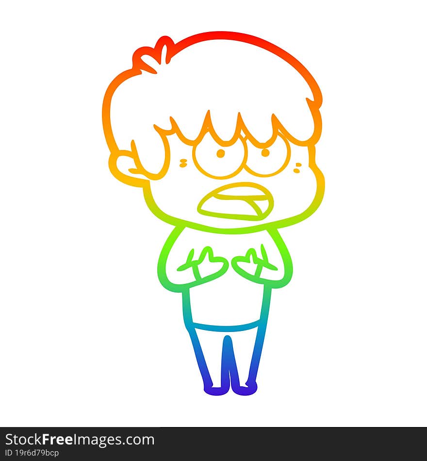 rainbow gradient line drawing worried cartoon boy