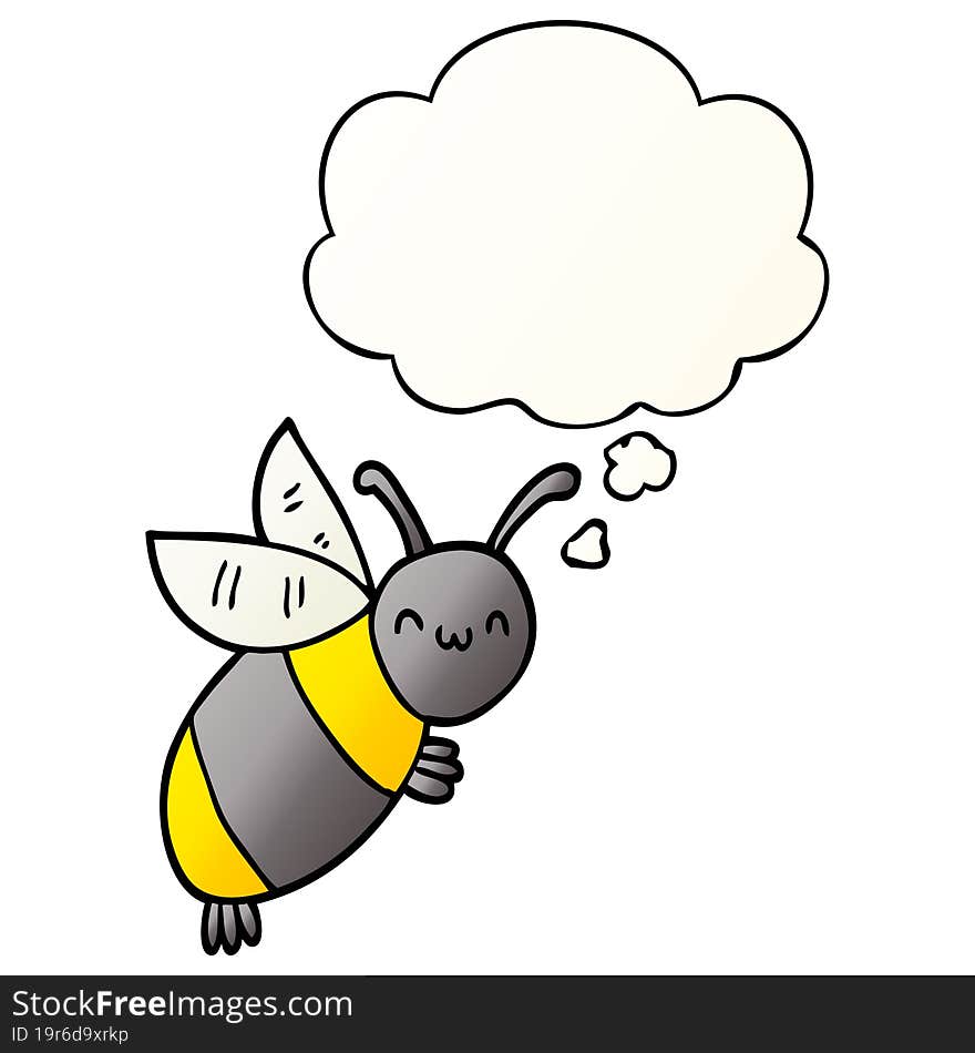 cute cartoon bee and thought bubble in smooth gradient style