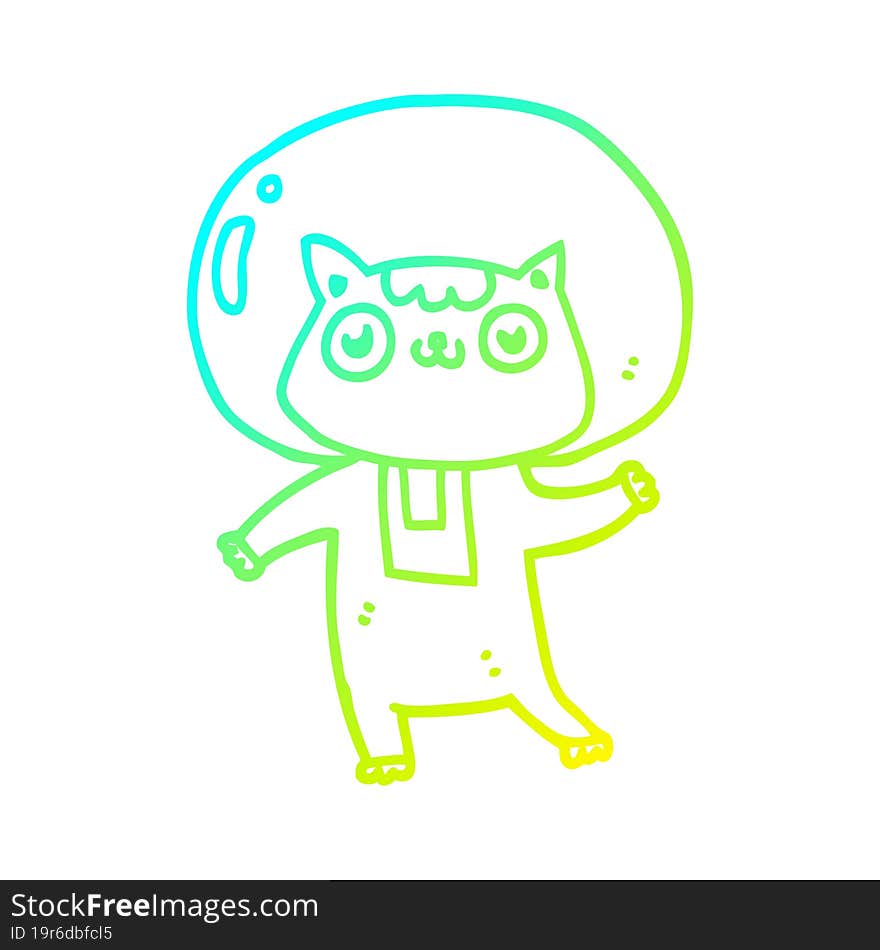 cold gradient line drawing of a cartoon space cat