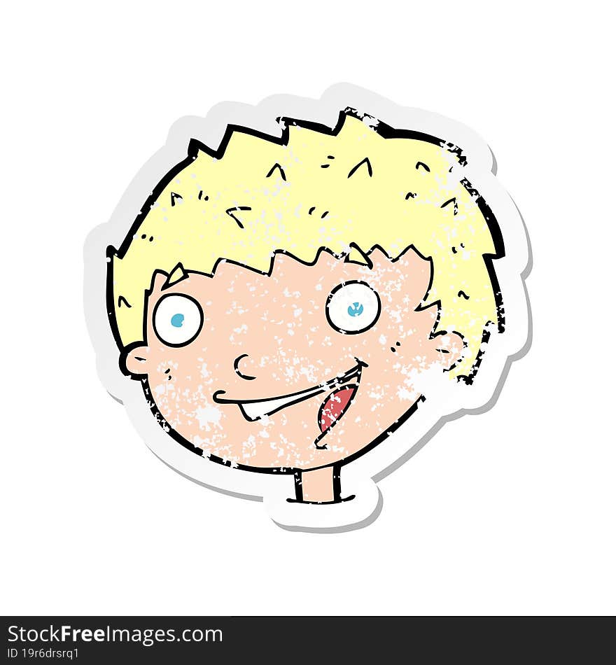 Retro Distressed Sticker Of A Cartoon Laughing Boy