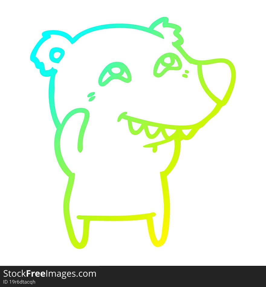 cold gradient line drawing cartoon polar bear showing teeth