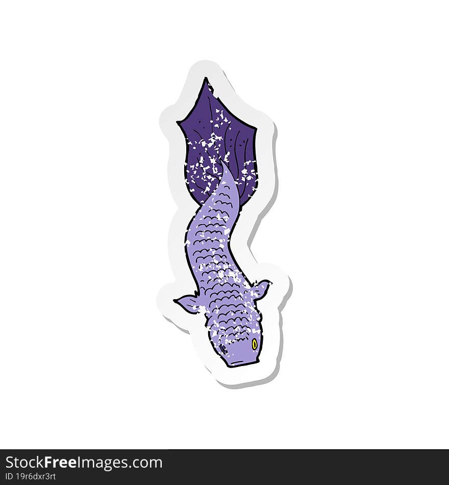 retro distressed sticker of a cartoon fish