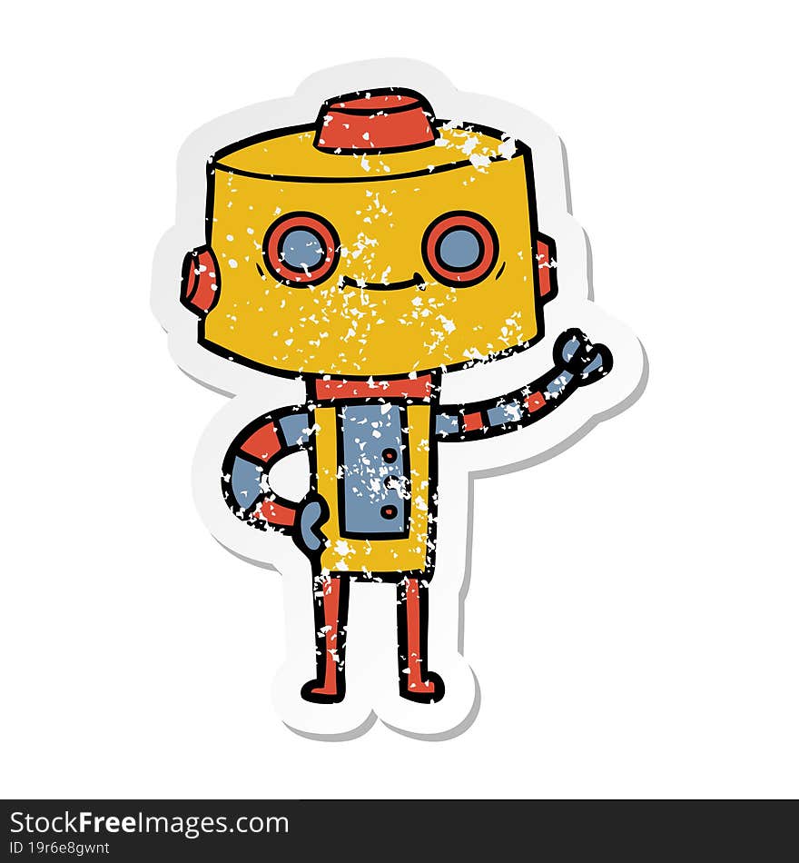 distressed sticker of a cartoon robot